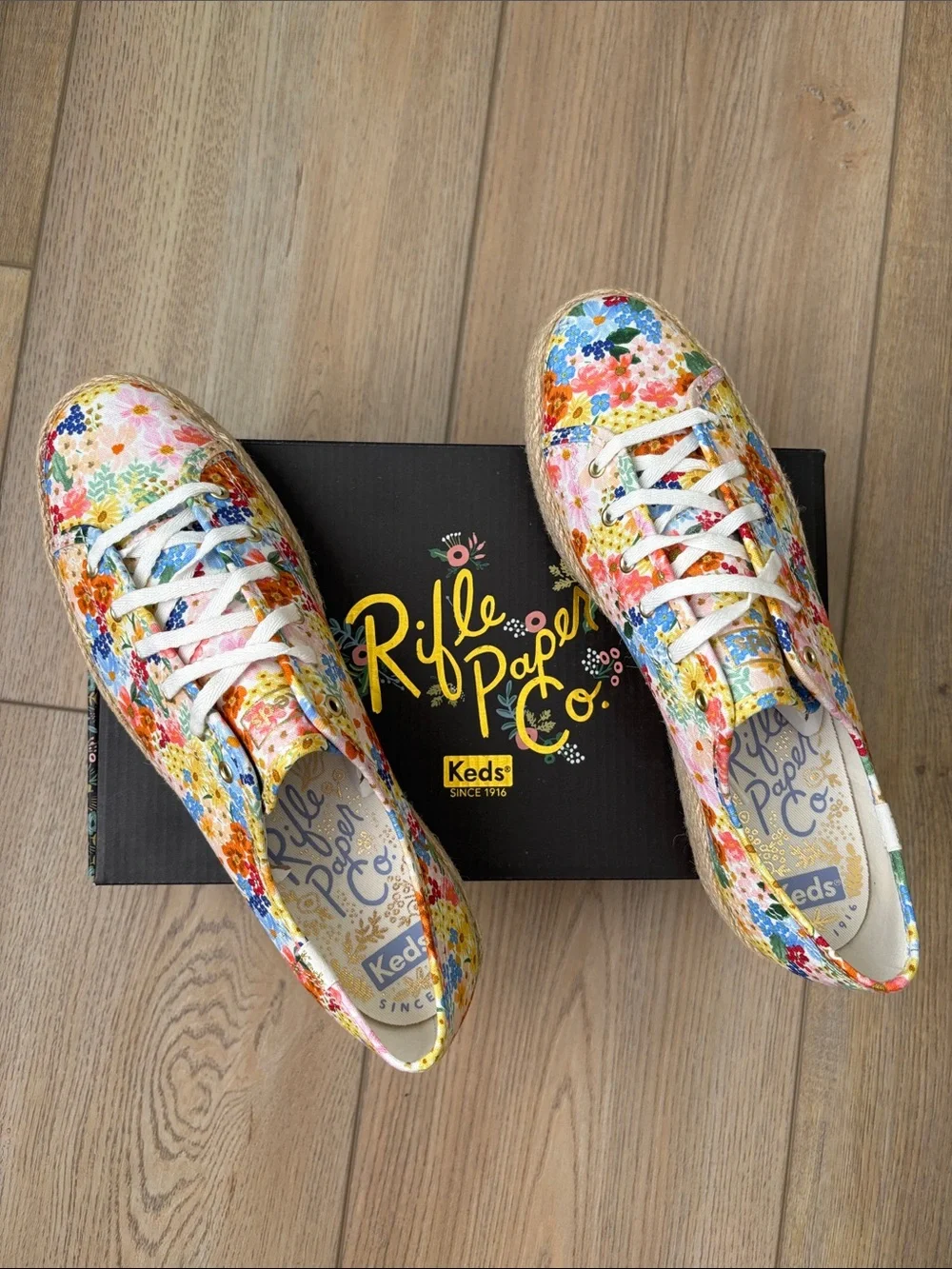 Keds x Rifle Paper Co. Margaux Triple Kick Jute Sole Sneakers SZ 10 Summery Boho